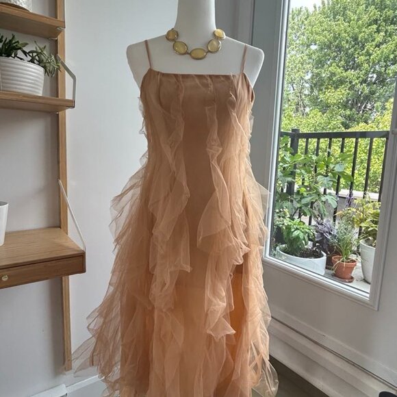 Orli Blush Tulle Dress – Long Midi with Delicate Straps, Size S - Picture 3 of 6